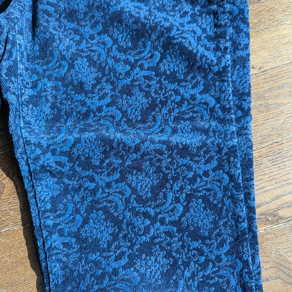 Talbots Petite Heritage Blue Velvet Burnout Corduroy Pants Womens Sz 12P Floral - Picture 6 of 12